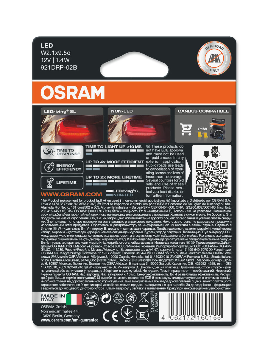 Osram LED bulbs, W16W T15 W2.1x9.5d 12