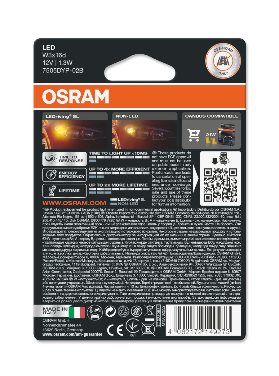 Osram LED bulbs, W21W T20 W3x16d 12V/