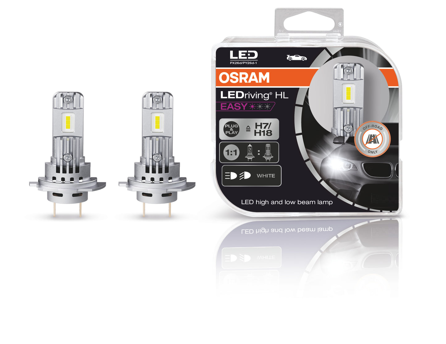 Osram LED pagrindinės šviesos H7/H18, 6000K, LEDriving HL, 2vn, 64