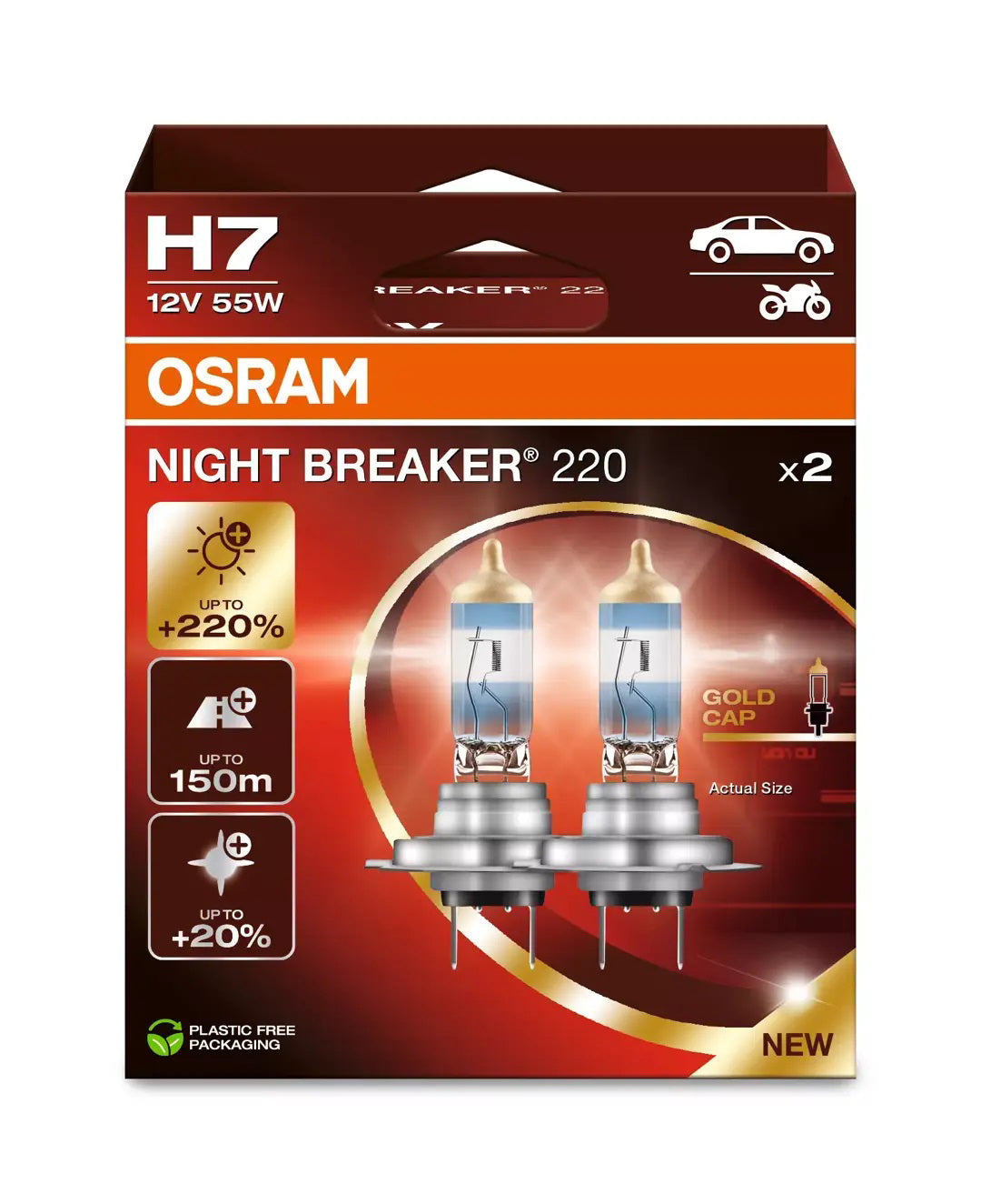 Osram lemputės Night Breaker ,+220%, H7, 55W,2 vnt, DUO 64210NB220